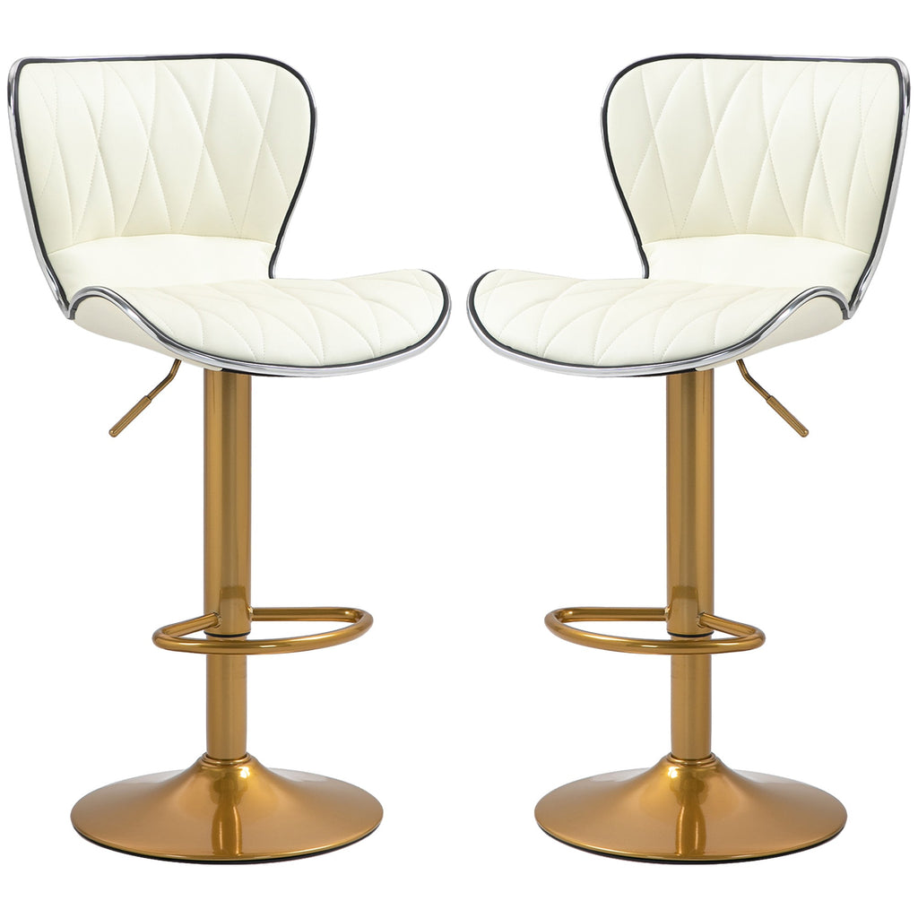 Maxi Counter Height Bar Stools Set of 2-Adjustable Height and Swivel Seat-White/Gold