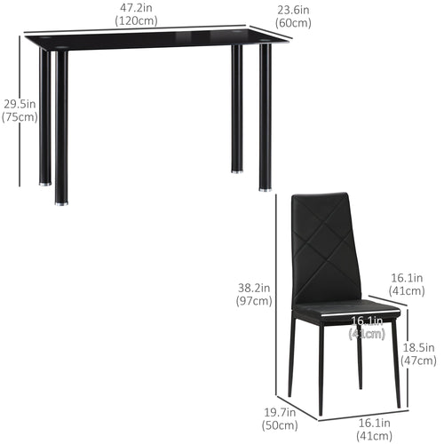 Adam Modern Space-Saving Dining Set for 4-Black